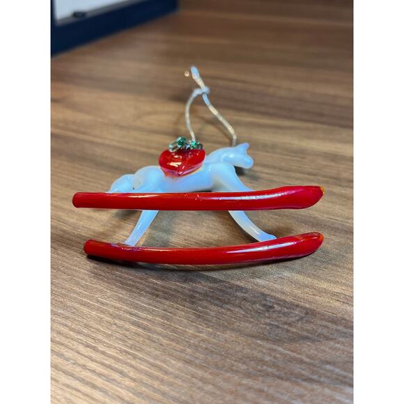 Vintage Blown Glass Rocking Horse Ornament Red Rockers Heart Detail Christmas - Picture 6 of 8
